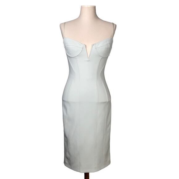 Alexander Wang Blue Green Mint Corset Bustier Seamed Bodycon Midi Dress Size 4 - Picture 1 of 16